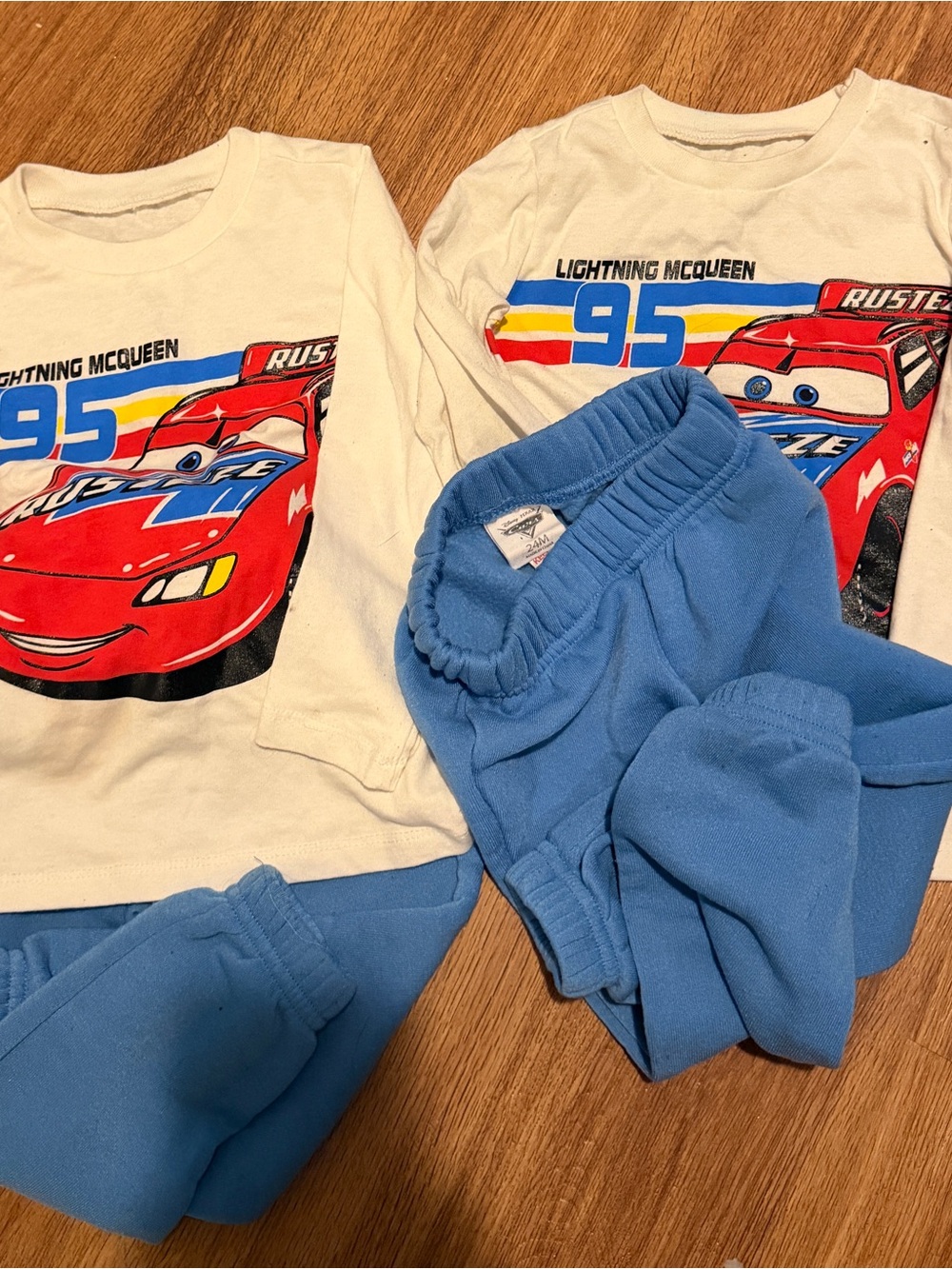 Disney Cars Lightning McQueen Kids Pajama Set in White and Blue